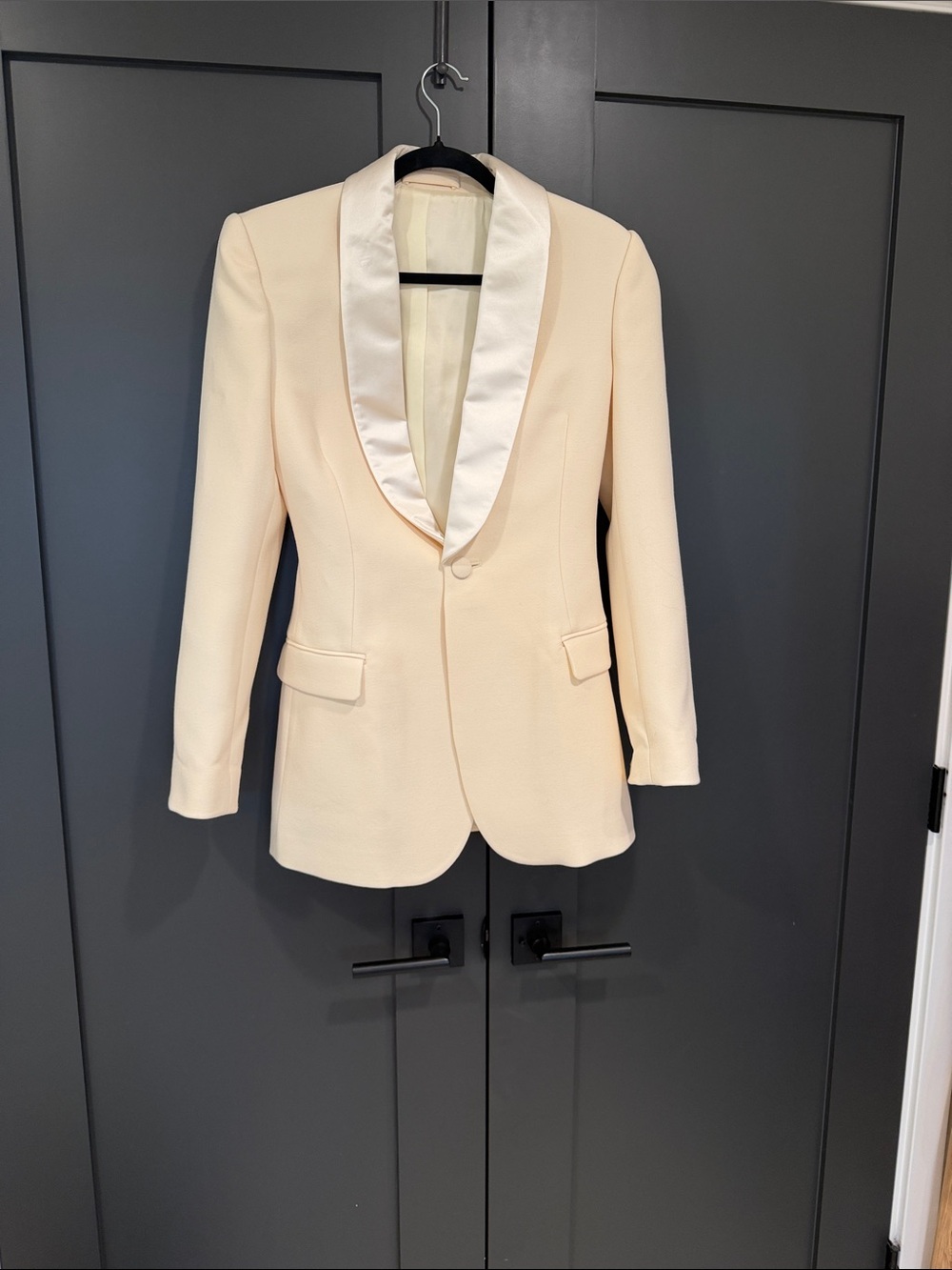WARDROBE.NYC Pale Cream Satin-Lapel Blazer